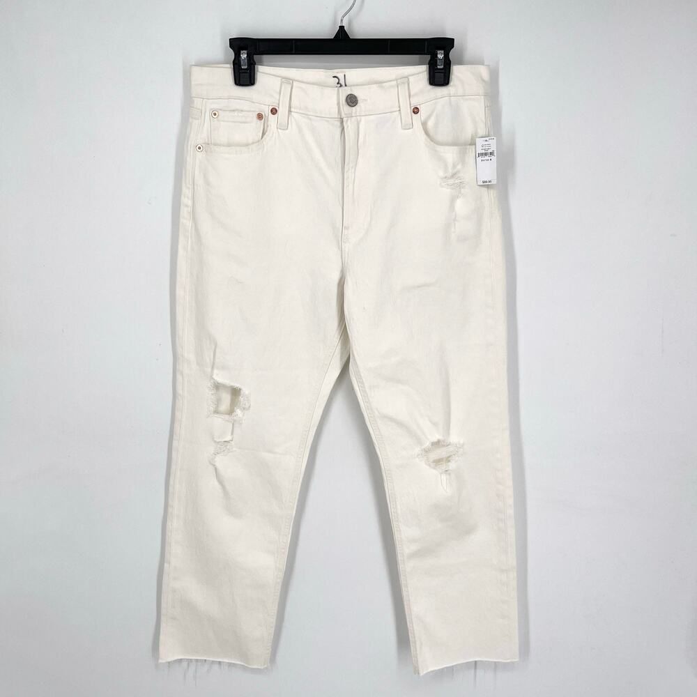 GAP NWT Cheeky Straight High Rise Raw Hem Jeans Distressed Sz 31\12R White